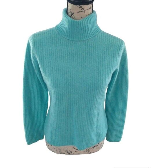 Birch hill 100% cashmere turtleneck blue large sweater - Picture 1 of 10